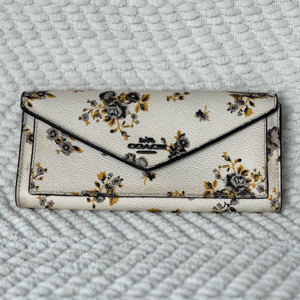 Coach White Wallet with Black and Yellow Floral Design